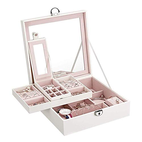 Schmuckschatullen aus Leder Schmucktruhe mit 2 Ebenen Schmuck-Organizer für Mädchen und Frauen für Ohrringe Lippenstift Halsketten Armbänder Ringe Schmuckschatull von Aioneer