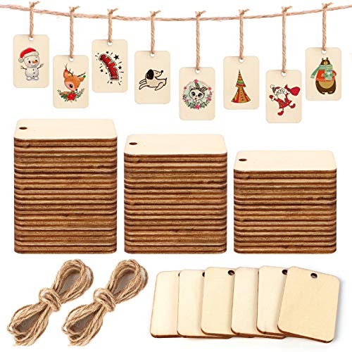 Aipaide 200 Stück Holz Etiketten Tags Holz Anhänger Geschenkanhänger mit Jute-Schnur, Natur Holz Scheiben Etiketten Holzplättchen für DIY Handwerk Basteln Hochzeit Party Dekoration von Aipaide