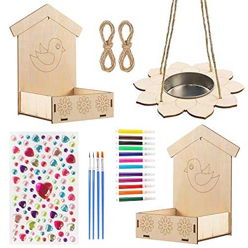 Allazone 3 Stück Vogelhaus Bausatz Kinder, Holz Vogelhaus Bausatz DIY Kinder Holz Vogelhaus mit Diamant Aufkleber, Pinsel, Farbstift für Malen Kreative Kunstprojekte Party Favors von Guoml