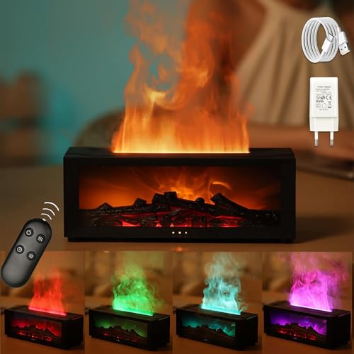 Airmpa Flammen Aroma Diffuser, Diffuser ätherische öle mit LED Kamin, Duftöl Diffuser mit Fernbedienung, und 7 Arten LED Lichtfarben mit Timer, Perfekt für Zuhause Büro Schlafzimmer (Schwarz) von Airmpa