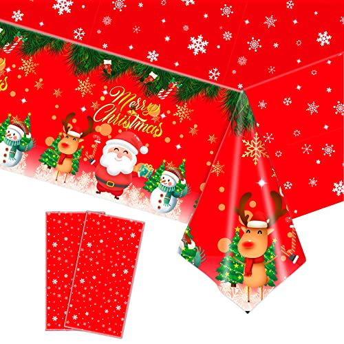 Airoads 2PCS Christmas Tablecloth Rectangle Xmas Table Cover Snowflakes Elk, Christmas Tree Pattern Printed Tablecloth for Winter Christmas Holiday Party Supplies von Airoads