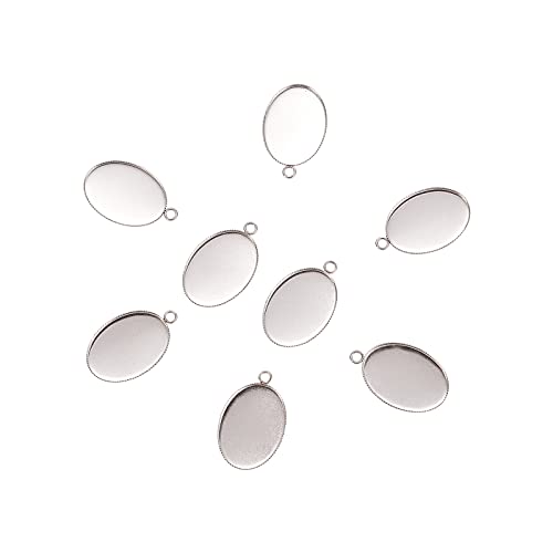 Airssory 10 Stück 25 x 18 mm Edelstahl Anhänger Cabochon Einstellungen Einfarbige Kante Lünette Becher Oval Rohlinge Bodeneinstellung Tablett für Schmuckherstellung DIY Basteln von Airssory