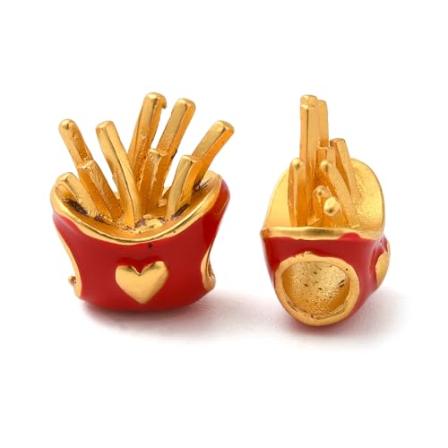 Airssory 10 Stück Pommes Frites Emaille Legierung Perlen Cartoon Imitation Chips Kartoffelstreifen Fast Food Großes Loch Europäische Perlen für Schmuckherstellung DIY Armbänder Halskette von Airssory