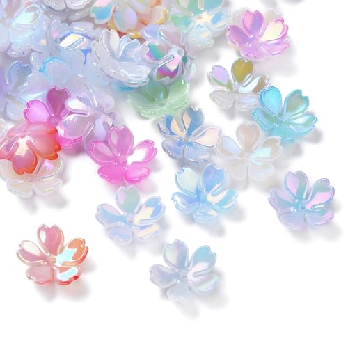 Airssory 100 Stück 9 Farben blickdichte Kirschblüten Blume Acryl Perlenkappen Frühling Blumen Spacer Perlen für DIY Schmuck Armband Handwerk Zubehör Lieferant von Airssory