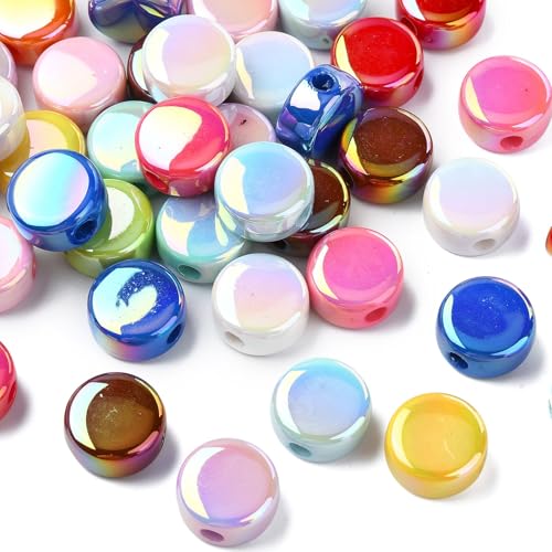 Airssory 100 Stück gemischte Farben 16,5 mm flache runde Acrylperlen UV-Beschichtung Scheibe lose Abstandshalter Perlen für DIY Schmuck Halskette Armband Ohrringe Tasche Schlüsselanhänger von Airssory