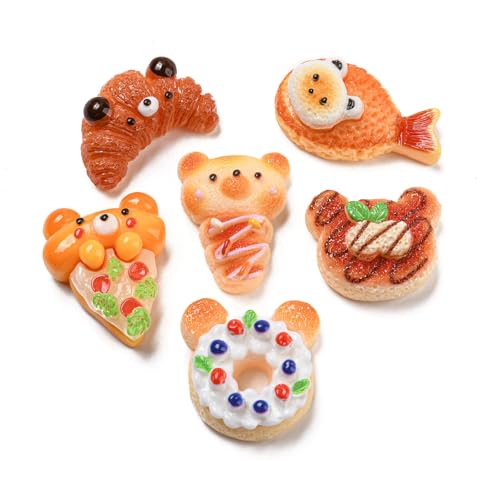 Airssory 100 Stück zufällige Stile Bärenbrot Harz Cabochons Tier Dessert Donut Pizza Croissant ohne Loch Perlen für DIY Schmuck Scrapbooking Verzierungen Handwerk Tasche Schuh von Airssory