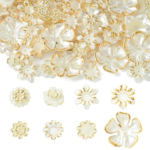 Airssory 160 Stück 8 Stile ABS-Kunststoff Imitation Muschel Blume Perlenkappen Goldener Rand Floral Spacer Perlen für DIY Schmuck Armband Handwerk Zubehör von Airssory