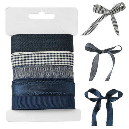 Airssory 17 mm, 5 Stile, marineblaues Themenband, Polyester-Stoffband für Rosen, Geschenkverpackungen, Hochzeitsdekorationen, Basteln, Schleifen, 17 mm von Airssory