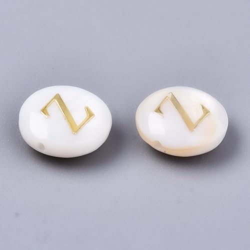 Airssory 20 Stück 8 mm flache runde natürliche Süßwasser-Muschelperlen mit Buchstabe Z, Messing-Verzierungen, Alphabet-Initialen-Perlen für DIY-Schmuck, Armband, Halskette, Basteln, Dekoration von Airssory