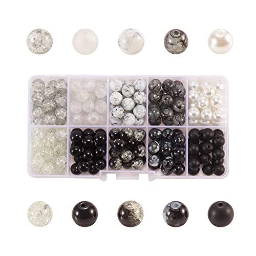 Airssory 200 Stück 10 Stile Schwarz und Weiß Serie DIY Glas Runde Perlen Sets für DIY Halskette Schmuckherstellung Basteln Zubehör - 8 mm von Airssory