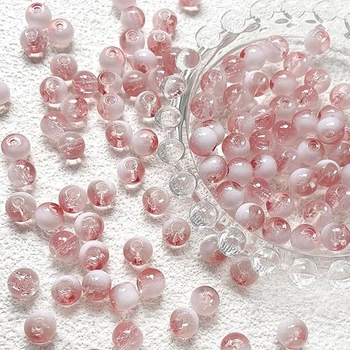 Airssory 200 Stück handgefertigte rosa Glasperlen, 8,5 mm, transparente Lampwork-Glasperlen, runde Kristallperlen, Abstandhalter, runde Glasbeasds für Schmuckherstellung, Armband von Airssory