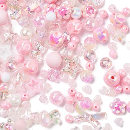 Airssory 290 Stück gemischte rosa Themen-Acrylperlen Herz Blume Stern Schleife Kaninchen lose Perlen für DIY Schmuck Armband Halskette Ohrring Handwerk Tasche Schlüsselanhänger Dekoration von Airssory