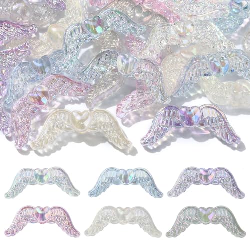 Airssory 30 Stück 6 Farben UV Beschichtung schillernde Engelsflügel Acryl Perlen Transparent Herz Feder Kunststoff Lose Abstandshalter Perlen für DIY Schmuck Handwerk von Airssory