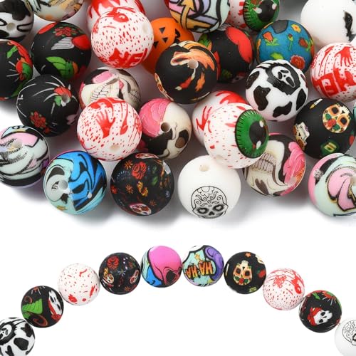 Airssory 50 Stück Halloween Totenkopf-Themen-Silikonperlen 15 mm Kaugummi-Perlen für DIY Schmuck Armband Halskette Ohrringe Handwerk Tasche Stift Schlüsselanhänger Heimdekoration von Airssory