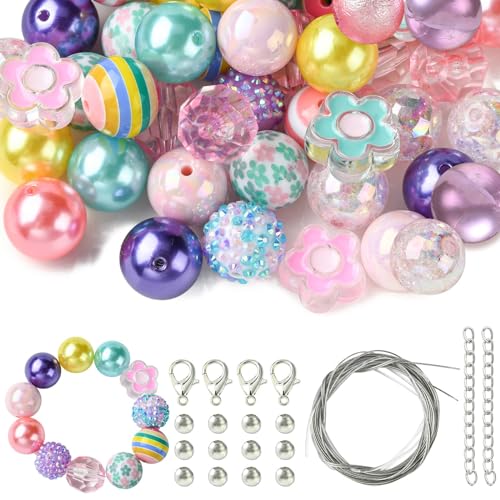 Airssory 50 Stück zufällige 20 mm große Acryl-Discokugeln, grobe Perlen, Bastelset, runde Blumen, Kaugummi-Abstandshalter für Armbänder, Halsketten von Airssory