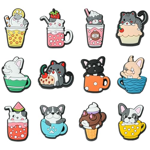 Airssory 60 Stück 12 Stile Lebensmittel Tier PVC Kunststoff Cabochons Katze Hund Haustier Eis Getränk Kuchen ohne Loch Perlen für DIY Schmuck Scrapbooking Verzierungen Handwerk Taschen Schuhe von Airssory