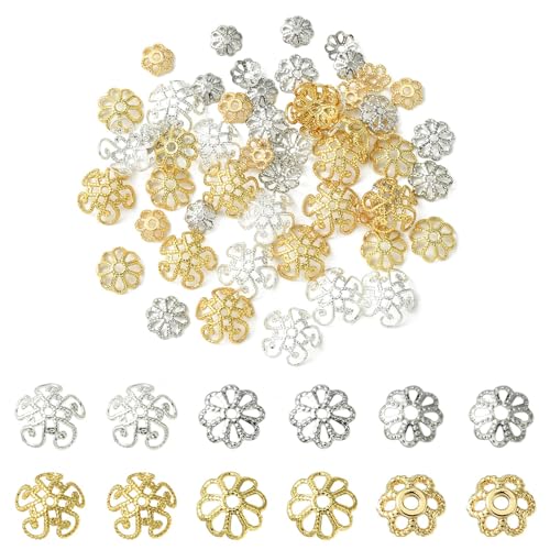 Airssory 60 stücke 6 stile Gold Silber Farbe Blume Perle Kappen Blumen Messing Spacer Perlen Für DIY Schmuck Armband Ohrring Handwerk Zubehör Dekoration von Airssory