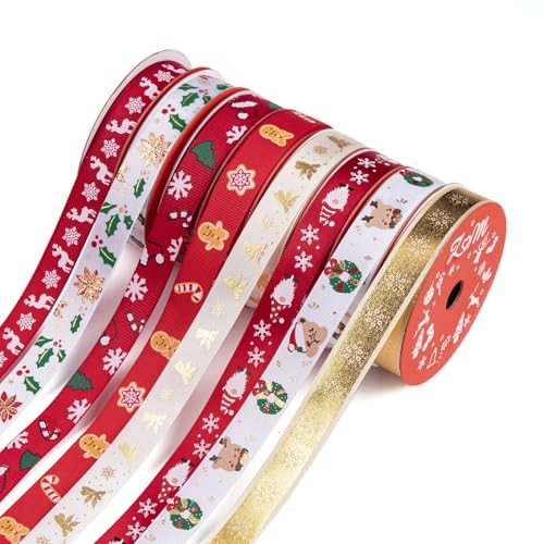 Airssory 8 Rollen 8 Stile 5/8 Zoll (16 mm) Weihnachten bedrucktes Polyesterband Stoffband für Geschenkverpackungen Xmas Festival DIY Handwerk Zubehör Heimdekoration von Airssory