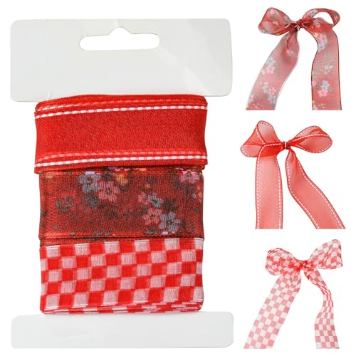 Airssory Chiffonband, Polyester, Blumenband, durchscheinendes Organzaband, für Geschenkverpackungen, Hochzeiten, Blumenstrauß, Party, Haarschleife, Dekorationen, 26,5 mm, 3 Stile, Rot, 9 Meter von Airssory