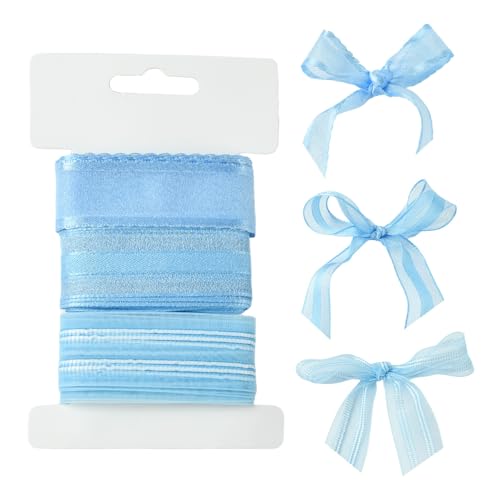 Airssory Geschenkband, Chiffonband, Polyester, Organzaband, für Geschenkverpackungen, Hochzeiten, Basteln, Dekoration, 25 mm, 3 Stile, Blau, 9 Meter von Airssory