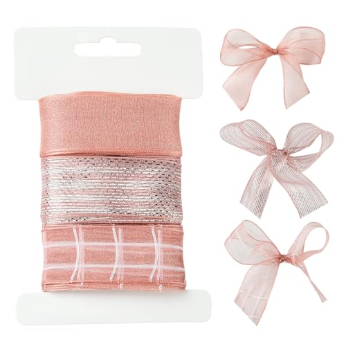 Airssory Organzaband für Geschenkverpackungen, Hochzeitsstrauß, Verpackung, Weihnachtsbaumdekoration, Schleifen, Basteln, Rosa, 25 mm, 3 Stile, Rosa von Airssory