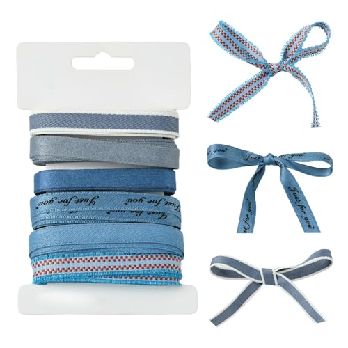 Airssory Stoffband aus Polyester und Baumwollmischgewebe, für Kranz, Schleifen, Basteln, Geschenkverpackungen, Hochzeiten, Einladungen, Dekorationen, 11,5 mm, 6 Stile, Blau, 11,5 m von Airssory