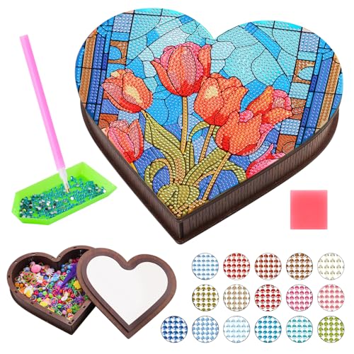 Aischens Diamond Painting Kinder, Kreatives DIY Diamond Bastelset für Mädchen 5-12 Jahre, Schmuckkästchen für Kinder mit Integriertem Spiegel, Kunsthandwerk DIY Diamant Spielzeug Malsets für Kinder von Aischens