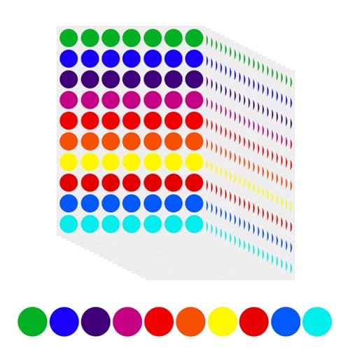 Klebepunkte Bunt (1400 Stück), 10 Farben 20mm Markierungspunkte, Bunte Klebepunkte, Punkte Aufkleber, Runde Aufkleber, Farbige Etiketten für Kalender Büro Schule von Aisikoo