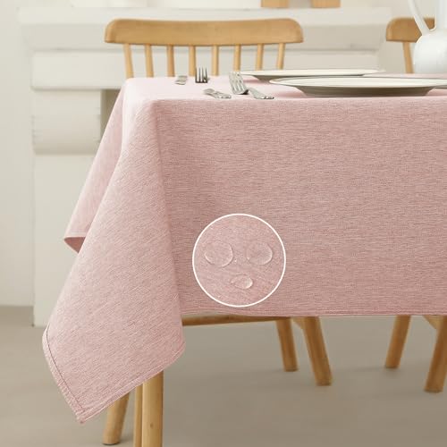 Aisprts Leinenoptik Tischdecke Abwaschbar Lotuseffekt Wasserabweisend Tischtuch Anti-Kratz Fleckenbeständig Tischwäsche für Esszimmer, Outdoor Garten, Eckig 140x140cm, Rosa von Aisprts