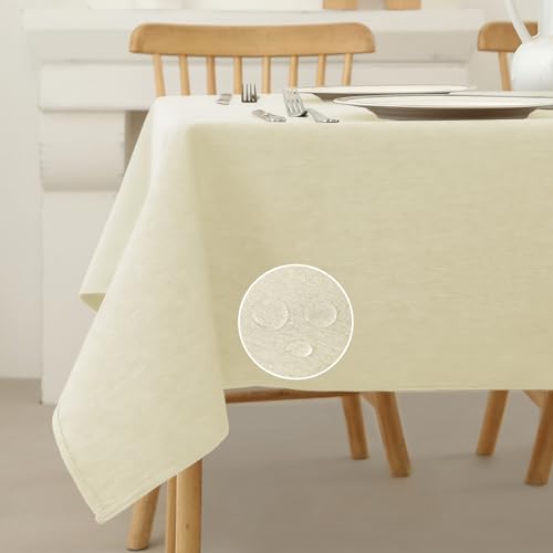 Aisprts Leinenoptik Tischdecke Abwaschbar Lotuseffekt Wasserabweisend Tischtuch Anti-Kratz Fleckenbeständig Tischwäsche für Esszimmer, Outdoor Garten, Eckig 140x180cm, Beige von Aisprts