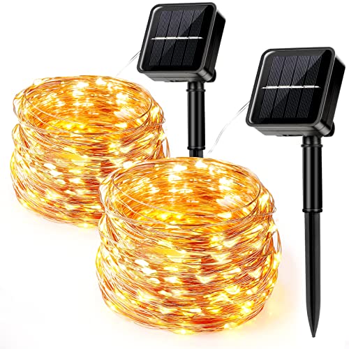 Aisutha Solar Lichterkette Außen, 2x12M 120 LED Lichterkette Aussen, 8 Modi Kupferdraht Solarlichterkette IP65 Wetterfest für Garten, Balkon, Terrasse, Tor, Hof, Hochzeit, Party(Warmweiß) von Aisutha