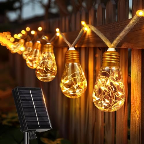 Aisutha Solar Lichterkette Aussen, Lichterkette Außen Solar Mit 16 Glühbirnen, [6M+2M] Solar Lichterkette Outdoor, 8 Modi Solarlichterkette außen Wetterfest für Garten, Balkon, Party(Warmweiß) von Aisutha