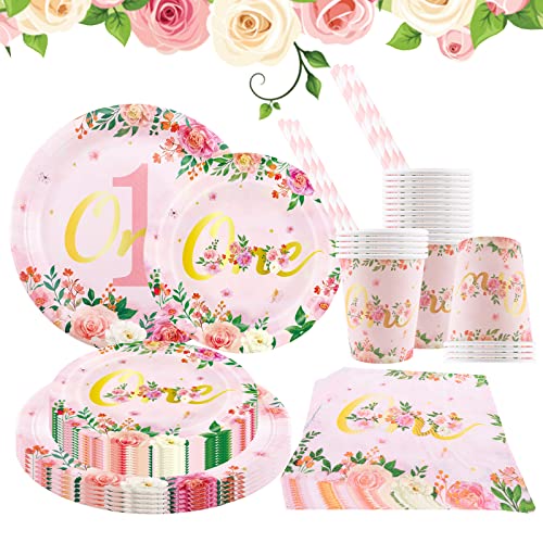 Aitsite 120 Stück Babyparty Deko Mädchen Babypartygeschirr Set, Baby Shower Deko Babyparty Geschirr mit Teller Tasse Servietten, Babyshowerparty Dekofür 24 Personen(Rosa) von Aitsite