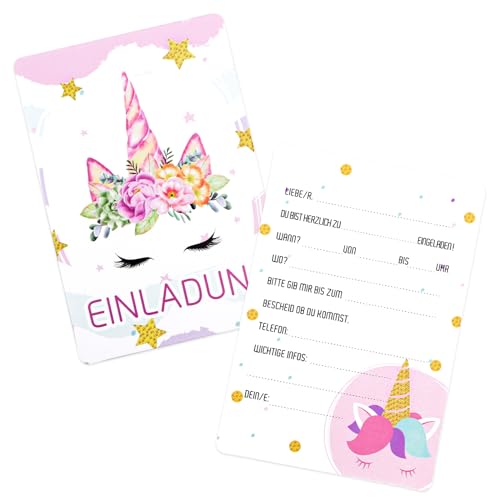 Aitsite 12x Einladungskarten Kindergeburtstag - Einhorn Design Geburtstagsfeier Kinderparty Einladungskarte - Mädchen Jungen Kinder Eintritt Einschulung und Geburtstagseinladungen von Aitsite