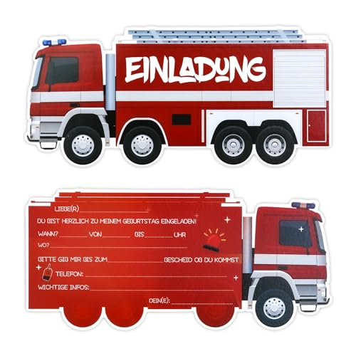 Aitsite 12x Einladungskarten Kindergeburtstag - Feuerwehrauto Geburtstagsfeier Kinderparty Einladungskarte - Mädchen Jungen Kinder Eintritt Einschulung und Geburtstagseinladungen von Aitsite