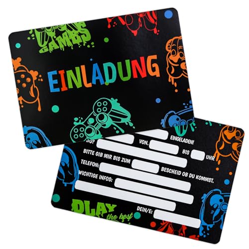 Aitsite 12x Einladungskarten Kindergeburtstag - Spiel Doodle Design Geburtstagsfeier Kinderparty Einladungskarte - Mädchen Jungen Kinder Eintritt Einschulung und Geburtstagseinladungen von Aitsite