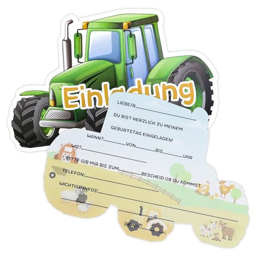 Aitsite 12x Einladungskarten Kindergeburtstag - Traktor Design Geburtstagsfeier Kinderparty Einladungskarte - Mädchen Jungen Kinder Eintritt Einschulung und Geburtstagseinladungen von Aitsite
