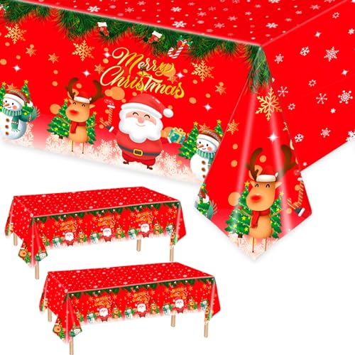 Aitsite 2Pcs 137 * 274cm Weihnachten Kunststoff Tischdecke für Rechteck Tische Weihnachten Schneemann Tischdecke Dekoration Wasserdichte Tischdecke Weihnachten Tischdecke Sets von Aitsite