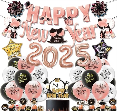 Aitsite Happy New Year Deko 2025, Deko Silvester Party 2025 New Year Decoration für Silvesterparty Silvester Deko 2025 Party, Rosa von Aitsite