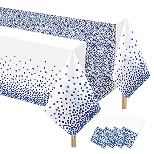 Aitsite Party Tischdecke 4 Stück, 137x274cm Rechteck wasserdichte Tischdecke Weiß und Blau Dot, Einweg Tischdecke für Geburtstag, Jahrestag, Weihnachten Party von Aitsite