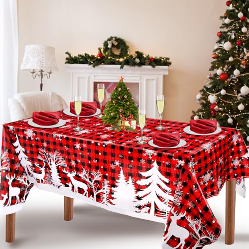 Aitsite Weihnachtstischdecke, 152 x 264cm Rechteck Tischdecke Weihnachten, Groß Abwaschbar Weihnachtstischdecke rot Anti-Flecken, Tischtuch Tablecloth für Weihnachtsdeko, Party, Neujahr Dekor von Aitsite