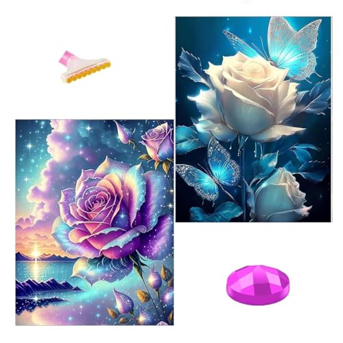 Aiuorty 2 Pack Diamond Painting Bilder Blumen Erwachsene Full DIY Diamant Kunst Malerei Stickerei Set Diamond Painting for Home Decoration, Christmas Gifts 30x40cm von Aiuorty