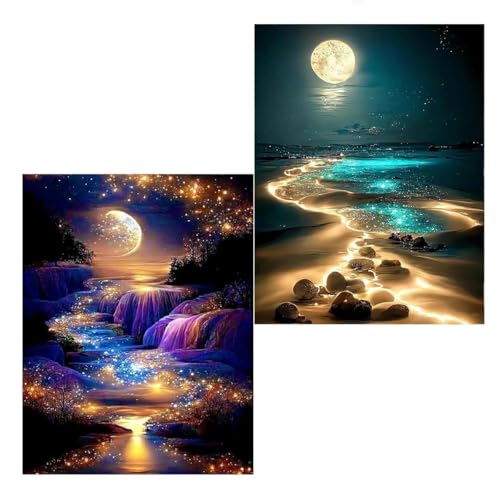 Aiuorty 2 Pack Diamond Painting Bilder Mond Erwachsene Full DIY Diamant Kunst Malerei Stickerei Set Diamond Painting for Home Decoration, Christmas Gifts 30x40cm von Aiuorty