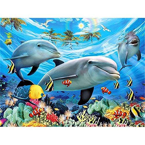 Aiuorty 5D Diamond Painting Tiere Diamond Painting Erwachsene - Diamant Painting Bilder Delphin DIY Diamantmalerei Wand Dekor Handwerk Diamantstickerei (F, 30 * 40 CM) von Aiuorty