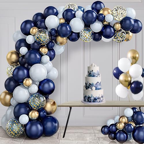 Luftballons Blau Gold Weiß,Aivatoba Luftballons Girlande Ballongirlande Konfetti Ballons Deko Geburtstag für Babyparty Kinder Hochzeit Männer Junge Party Dekoration,Eid Mubarak Ramadan Dekoration von AivaToba