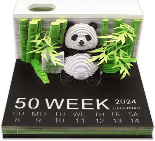 Panda Kalender 2025, 3D-Kalender 2025, DIY-Timer-Kalender zum Abreißen, 3D-Kunstblöcke in Panda-Form, 3D-Notizblock aus Schnitzpapier als Schreibtischdekoration von Aiwdeyi