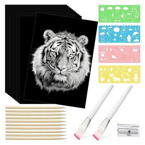 Aiwjeakh 127-Teiliges Kratzpapier-Kunstset Aus, Stifte und Schablonen für DIY-Geburtstagsfeier-Geschenkartikel (8,5 X 11) von Aiwjeakh