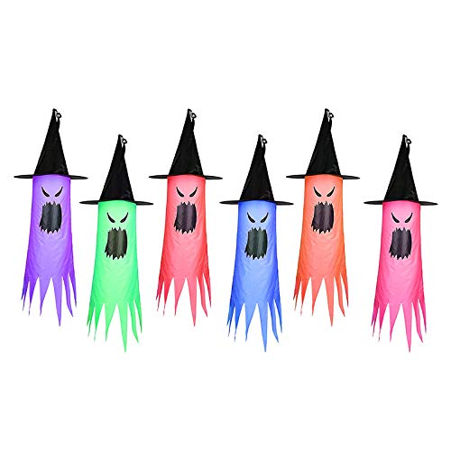 Aiwjeakh 6Pcs Halloween Ghost Hanging Dekorationen mit Hexenhut Formen Farbige Lichterketten Halloween Dekorationen Dekor von Aiwjeakh