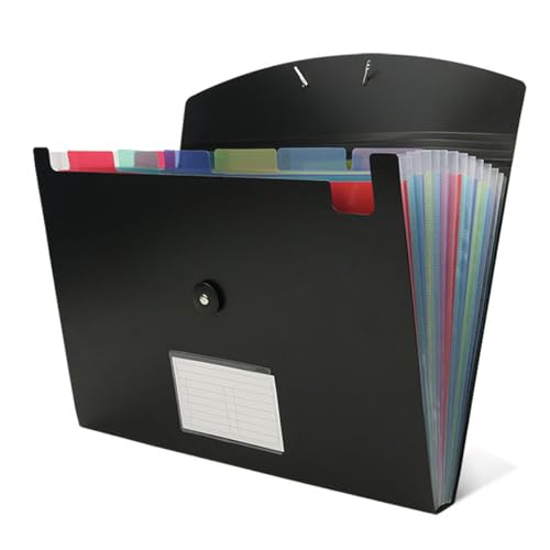 Aiwjeakh Accordian File Organizer, Fächermappe mit 13 Fächern, Erweiterbarer Aktenordner Aus Kunststoff, Farbe Innen, Langlebig, Einfach zu Bedienen, Schwarz von Aiwjeakh