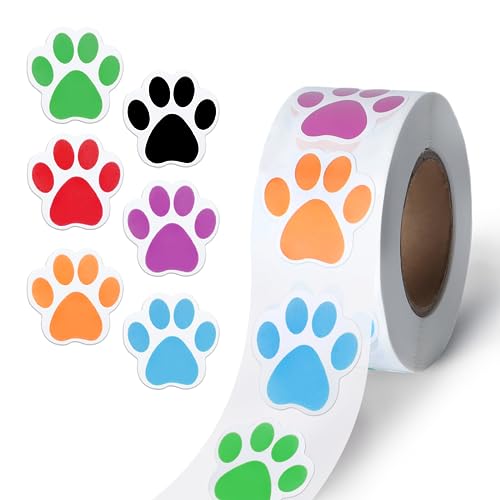 500 Stück Pfotenabdruck-Aufkleber, 2,5 cm, niedlicher Hunde- und Katzenpfotenaufkleber – selbstklebend, klein, bunt, Welpenpfotenabdruck-Aufkleber-Rolle von Aixoom